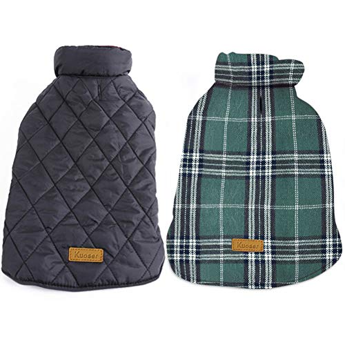 Kuoser Dog Coats Dog Jackets Waterproof Coats for Dogs Windproof Cold Weather Coats Small Medium Large Dog Clothes Reversible British Style Plaid Dog Sweaters Pets Apparel Winter Vest for Dog Green M