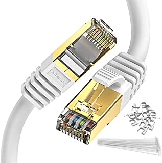 Cat 8 White 50 ft Cat 8 Cable Zosion RJ45 Network Patch Cable 40Gbps 2000Mhz High Speed Gigabit SSTP LAN Wire Cable Cord Shielded for Use of Smart Office Smart Home System iOT Gaming Movie Xbox