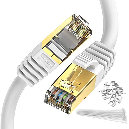 Cat 8 White 50 ft Cat 8 Cable Zosion RJ45 Network Patch Cable 40Gbps 2000Mhz High Speed Gigabit SSTP LAN Wire Cable Cord Shielded for Use of Smart Office Smart Home System iOT Gaming Movie Xbox