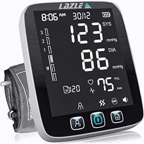 2021 LAZLE Blood Pressure Monitor - Automatic Upper Arm Machine & Accurate Adjustable Digital BP Cuff Kit - Largest Backlit Display - 200 Sets Memory, Includes Batteries, Carrying Case