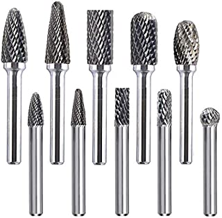 Double Cut Carbide Rotary Burr Set  1/4 Shank 10 pcs Tungsten Steel Rotary Files, Die Grinder Bits for Metal Polishing Wood Carving Drilling Engraving by ORAPXI 