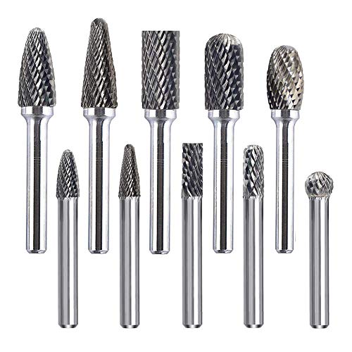 Double Cut Carbide Rotary Burr Set  1/4 Shank 10 pcs Tungsten Steel Rotary Files, Die Grinder Bits for Metal Polishing Wood Carving Drilling Engraving by ORAPXI 