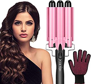 Hair Waver, 3 Barrel Curling Iron Wand 25mm Crimper Hair Iron Professional Waver Iron Temperature Adjustable Heat Up Quickly Last Long Hair Waver Iron