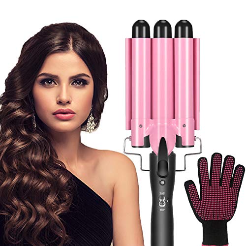 Hair Waver, 3 Barrel Curling Iron Wand 25mm Crimper Hair Iron Professional Waver Iron Temperature Adjustable Heat Up Quickly Last Long Hair Waver Iron