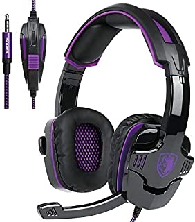 Updated Gaming Headphones,SADES SA930 Wired 3.5mm Stereo Sound Computer Gaming Headset with Microphone,Noise Isolating Volume Control for Pc/Mac/Ps4/Phone/Tablet(Black Purple)