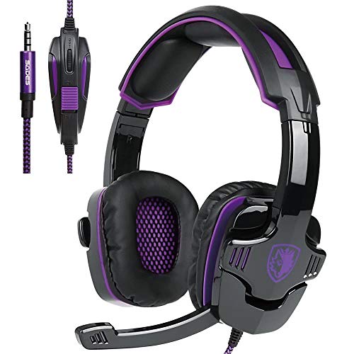 Updated Gaming Headphones,SADES SA930 Wired 3.5mm Stereo Sound Computer Gaming Headset with Microphone,Noise Isolating Volume Control for Pc/Mac/Ps4/Phone/Tablet(Black Purple)