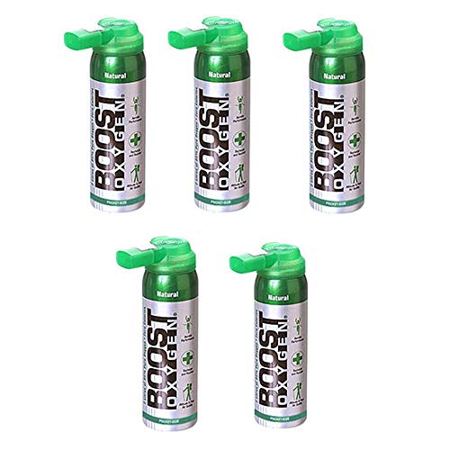 Boost Oxygen Canned 2-Liter Natural Inhaler Canister Bottle for High Altitudes, Athletes, and More, Flavorless (5 Pack)