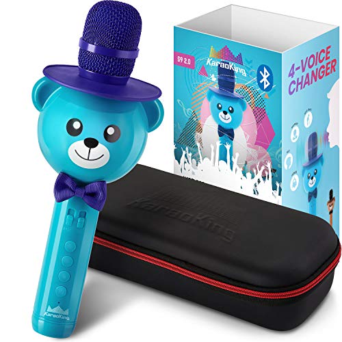 KaraoKing Karaoke Microphone for Kids - Wireless, Bluetooth Karaoke Machine for Toddlers & Kids in Comic Bear Shape - Includes Mic with Speaker, Perfect for Rock n' Roll Parties (S9 Blue)