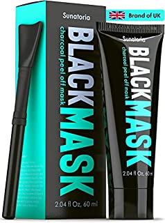 Blackhead Remover Mask - Activated Charcoal Peel Off Mask - for All Skin Types - Product of United Kingdom by Sunatoria - Black Face Mask with Brush - Blackhead Removal - Black Head Black Mask