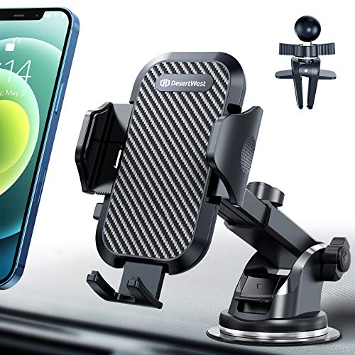 DesertWest Cell Phone Holder Upgrade Dashboard Car Mount Strongest Ultimate Protection Windshield Air Vent Universal Fit with iPhone 12 SE 11 Max Pro X XS Max XR 8 7, Samsung Galaxy S20 All Phones