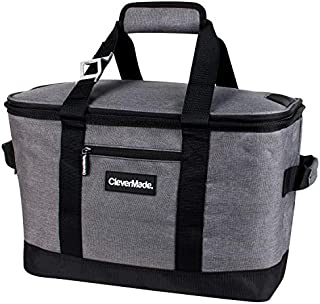 CleverMade Collapsible Cooler Bag: Insulated Leakproof 50 Can Soft Sided Portable Cooler Bag for Lunch, Grocery Shopping, Camping and Road Trips, Heather Grey/Black