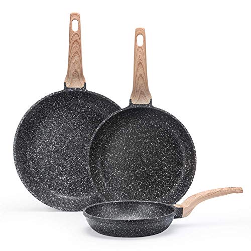 Carote Nonstick Cookware Set Frying Pan Set/Fry Pan Set/,3-Piece,8-Inch 9.5-Inch and 12-Inch,Black