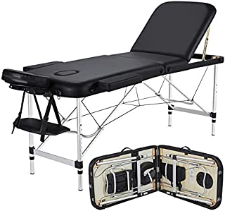 Yaheetech Massage Table Portable Massage Bed 3 Folding 84 Inch Aluminium Frame Lightweight Height Adjustable Salon Spa Table - Black