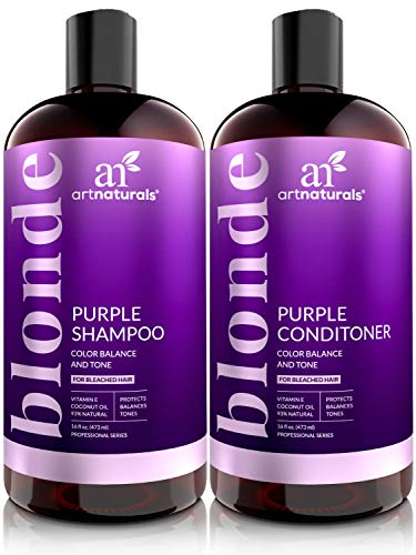 ArtNaturals Purple Shampoo and Conditioner Set  (2 x 16 Fl Oz / 473ml)  Protects, Balances and Tones  Bleached, Color Treated, Silver, Brassy and Blonde Hair - Sulfate Free