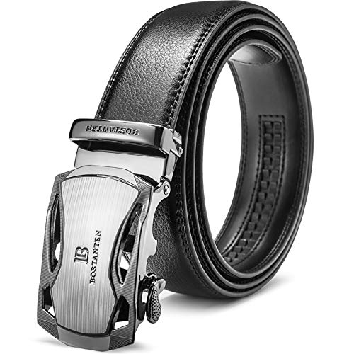 BOSTANTEN Men's Leather Ratchet Dress Belt with Automatic Sliding Buckle