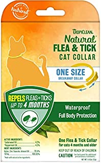 TropiClean Natural Flea & Tick Repellent Collar for Cats - One Size Fits All  Waterproof, Breakaway Design  Repels Flea & Ticks Up to 4 Months, Natural Active Ingredients, Cedarwood & Peppermint