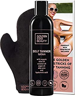 Self Tanner with Tanning Mitt - Sunless Tanning Lotion with Organic Oils Gradual Body Bronzer for Light or Medium Tan 8.0 fl.oz 