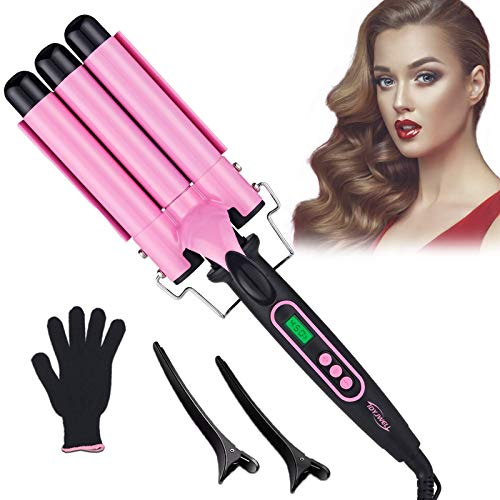 Hair Curler 3 Barrel Curling Iron-Professional Salon Ceramic Curling Iron, Temperature Adjustable Portable,Curling Iron with Lcd Temperature Display