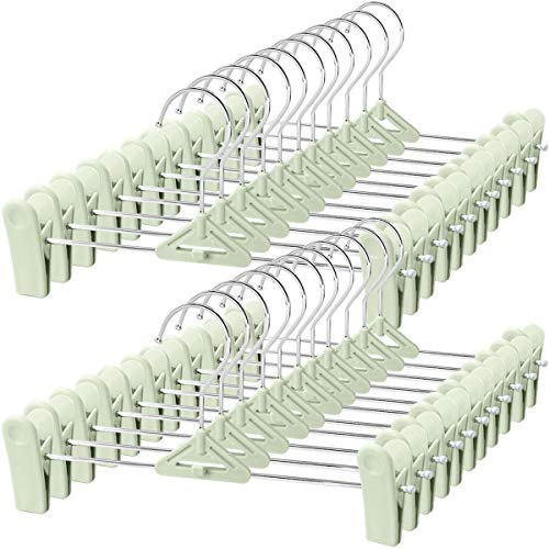 Pants Hangers with Clips, 30 Skirt Hangers with Clips Stackable Plastic Space Saving Bulk Trouser Pack Hangers for Pants