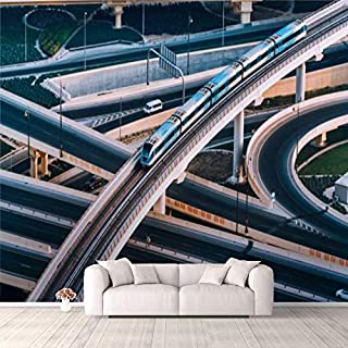 3D Wallpaper Highway Intersection and Metro Train in UAE Self Adhesive Bedroom Living Room Dormitory Decor Wall Mural Stick and Peel Background Wall Ceiling Wardrobe Sticker