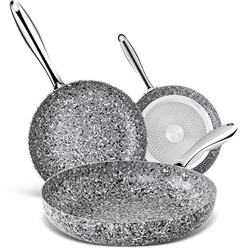 MICHELANGELO Stone Frying Pans Set 8/9.5/11 inch , Nonstick Frying Pans with 100% APEO & PFOA-Free Stone Non Stick Coating, Granite Skillet Set, Nonstick Skillets 3 Pcs