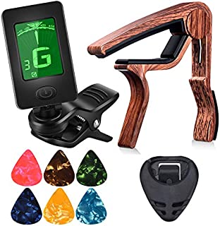 Guitar Capo Tuner Fit for Ukulele, Violin, Electric, Bass, Acoustic Guitar with Picks and Pick Holder