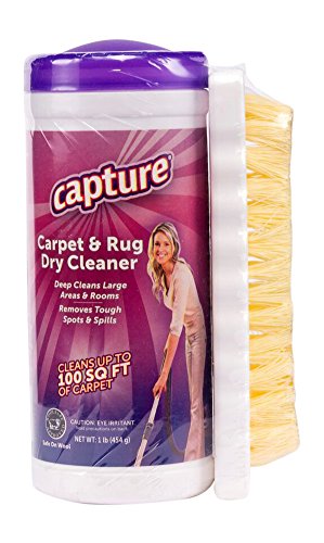 Capture Carpet Dry Cleaner Powder with Brush - Deodorize Clean Stains Smell Moisture from Rug Couch Wool and Fabric, Pet Stain Odor Smoke Too