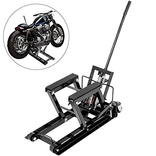 VEVOR Motorcycle Jack 1,500 LBS Hydraulic Motorcycle Scissor Lift Jack Hoist Stand 3/4 Ton Load Capacity, Portable & Adjustable Motorcycle Lift Jack with Built-In Lock Pin (Black)