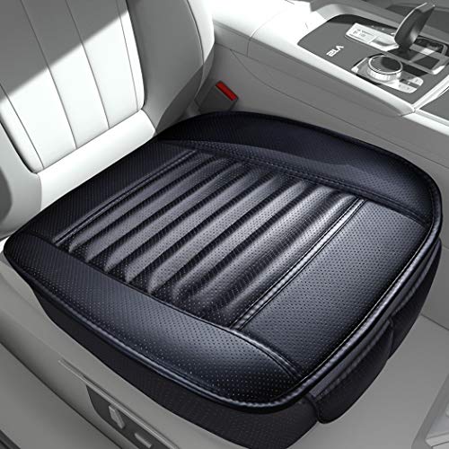 Sunny color 2pc Filling Bamboo Charcoal Edge Wrapping Car Front Seat Cushion Cover Pad for Auto with PU Leather(Black)