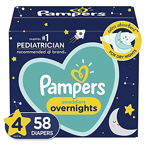 Pampers Diapers Size 4, 58 Count - Swaddlers Overnights Disposable Baby Diapers, Super Pack (Packaging May Vary)