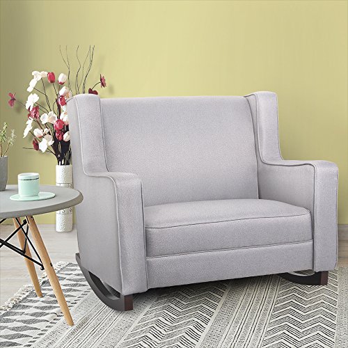 Esright Grey Upholstered Rocking Chair Padded Seat Fabric Rocker for Nursery Comfortable Relax