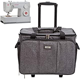 HOMEST Deluxe Sewing Machine Case on Wheels, Rolling Trolley Tote with Multiple Storage Pockets for Accessories, Compatible with Singer & Brother Machine, Grey (Patent Design)