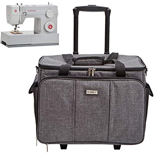 HOMEST Deluxe Sewing Machine Case on Wheels, Rolling Trolley Tote with Multiple Storage Pockets for Accessories, Compatible with Singer & Brother Machine, Grey (Patent Design)