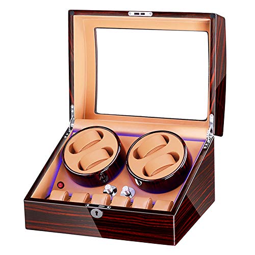 FRUCASE Automatic Watch Winder Brown New Version 4+6 Wooden Watch Box Watches Storage Luxury(Color : Outer Black+Inner Brown 4+6) 