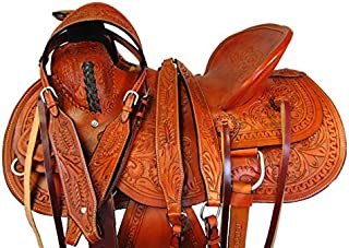 Western Cowboy Saddle 17 16 15 Trail Leather Horse Roping Work Ranch Saddle Set (17