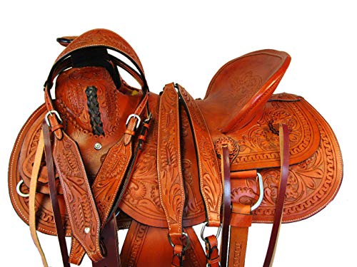 Western Cowboy Saddle 17 16 15 Trail Leather Horse Roping Work Ranch Saddle Set (17