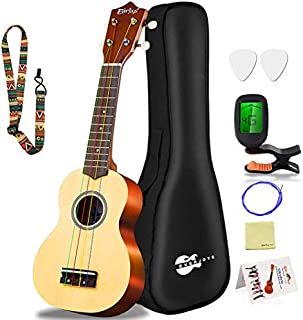 Everjoys Soprano Ukulele Beginner Pack-21 Inch w/Rainbow String Free Online Lesson Gig Bag Fast Learn Songbook Digital Tuner Pick All in One Kit