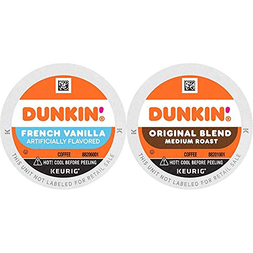 Dunkin' French Vanilla Flavored Coffee, 60 K Cups for Keurig Coffee Makers (Packaging May Vary) & Dunkin' Original Blend Medium Roast Coffee, 88 K Cups for Keurig Coffee Makers (Packaging May Vary)