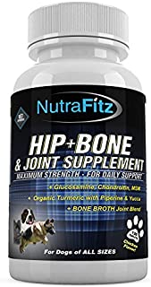 NutraFitz Hip Bone and Joint Supplement for Dogs -Glucosamine Chondroitin for Dogs, MSM, Organic Turmeric - Hip Dysplasia, ACLs - Best Dog Joint Supplement for Joint Support - 120 Tablets