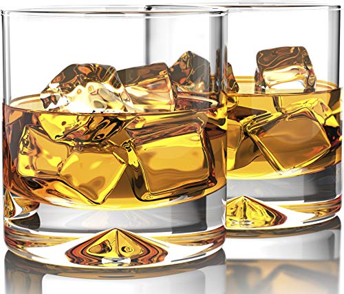 MOFADO Crystal Whiskey Glasses - Classic - 12oz (Set of 2) - Hand Blown Crystal - Thick Weighted Bottom Rocks Glasses - Perfect for Scotch, Bourbon and Old Fashioned Cocktails