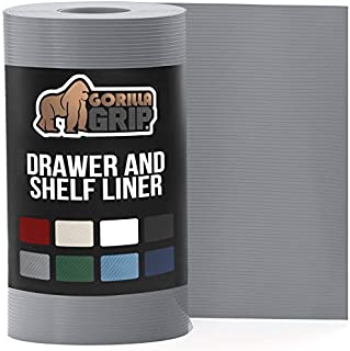 Gorilla Grip Ribbed Top Drawer and Shelf Liner, Non Adhesive Waterproof Roll, Durable and Strong Plastic Grip Liners for Drawers, Shelves, Kitchen Cabinets, Storage and Desks, 12 Inch x 20 FT, Gray