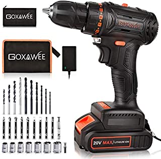 20V Brushless Cordless Drill Set, GOXAWEE Power Drill Kit with 2000 mAh Battery, 440 In-Lb Torque, 2 Speed, 23+1 Clutch, Home Tool Electric Screw Driver for Drilling and Fastening Applications