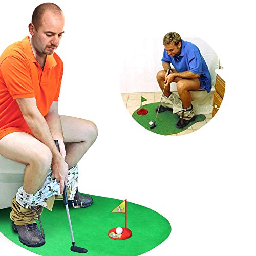 Novelty Place Toilet Golf Potty Putter Game Set - Practice Mini Golf in Any Restroom/Bathroom - Great Toilet Time Funny Gag Gifts for Golfer