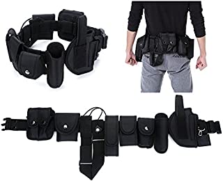 YAHILL Law Enforcement Utility Tactical Belt, Security Military Police Gear Heavy Duty Belt Nylon Combat Officer Equipment with Pouches Holster Gear, Black