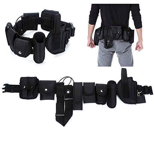 YAHILL Law Enforcement Utility Tactical Belt, Security Military Police Gear Heavy Duty Belt Nylon Combat Officer Equipment with Pouches Holster Gear, Black