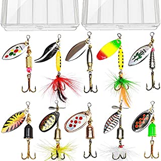 10pcs Fishing Lure Spinnerbait, Bass Trout Salmon Hard Metal Spinner Baits Kit with 2 Tackle Boxes by Tbuymax