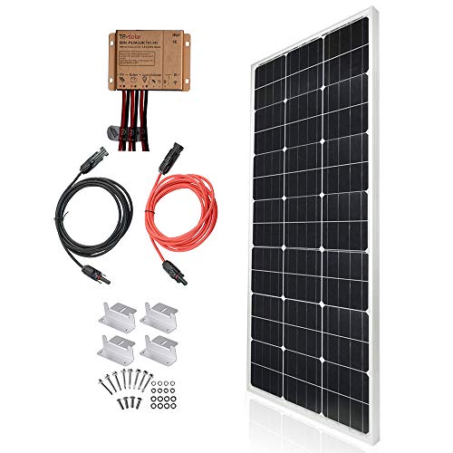 TP-solar Solar Panel Kit 100 Watt 12 Volt Monocrystalline Off Grid System for Homes RV Boat + 20A 12V/24V Solar Charge Controller + 16ft Solar Cables + Z-Brackets for Mounting