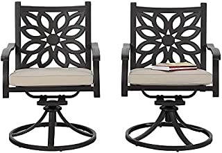 PHI VILLA Outdoor Swivel Rocker Patio Dining Chairs Set of 2 Cast Aluminum Extra Wide Furniture Chair with Cushion