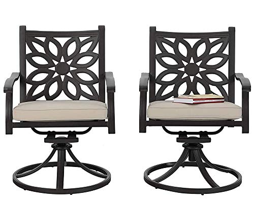 PHI VILLA Outdoor Swivel Rocker Patio Dining Chairs Set of 2 Cast Aluminum Extra Wide Furniture Chair with Cushion