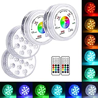 LOFTEK 13 LED Submersible Lights Remote Control 164ft Remote Range, Extra Bright Color Changing Underwater Lights for Ponds Pool Boat, IP68 Full Waterproof,Battery Operate(4 Packs)